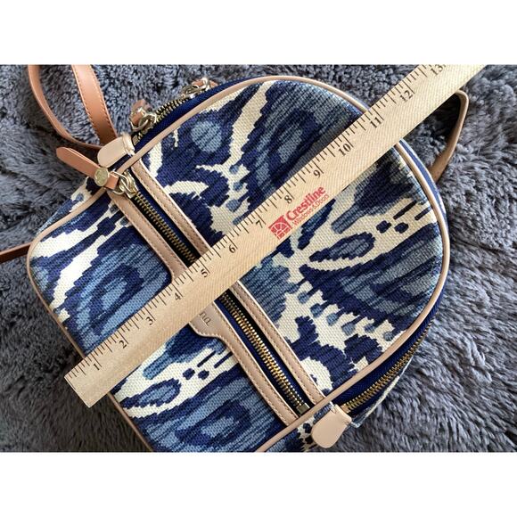 Spartina 449 Chloe Backpack Daufuskie Island Natural Linen Leather Bag Blue - Picture 9 of 12